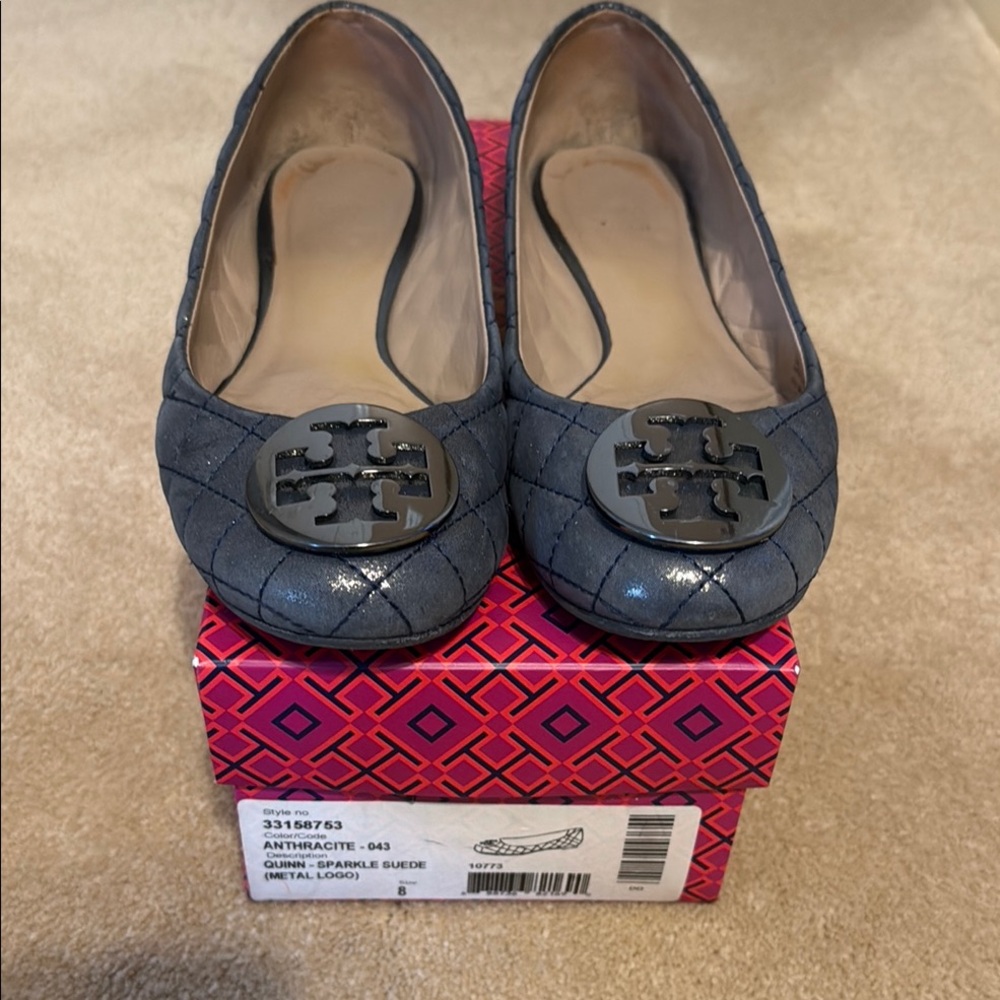 Tory Burch Gray Quilted Loafers